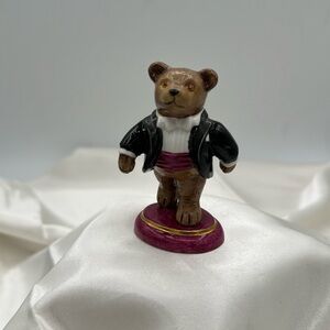 2002 Halcyon Days Teddy Bear of the Year Figurine Black Coat Purple Cummerbund